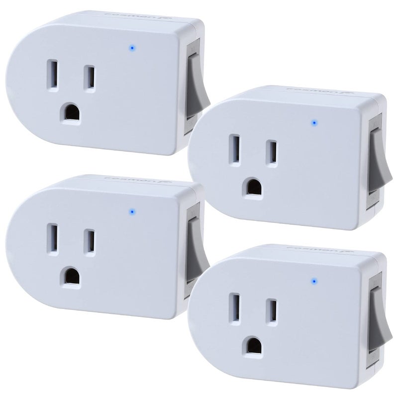 Fosmon Grounded Outlet with ON/Off Switch (4 Pack), 3 Prong Electrical Plug Outlet Extender Switch, 245J Single Port Power Adapter Surge Protector, 15A Circuit Breaker, White, ETL Listed - Image 1